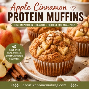 These Apple Cinnamon Protein Muffins are soft, moist, and packed with cozy fall flavors. They're perfect for meal prep, healthy snacks, or a high protein breakfast that keeps you full all morning. Discover more recipes for simple homemade living at Creative Homemaking.