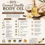 Make this easy DIY coconut vanilla body oil with simple, nourishing ingredients for silky smooth skin. A beautiful homemade skincare recipe that's perfect for everyday self-care, handmade gifts, and anyone who loves DIY beauty and simple living. Save this recipe for later!