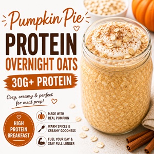 Looking for an easy meal prep breakfast this fall? These pumpkin pie protein overnight oats are packed with over 30 grams of protein and made with wholesome ingredients like oats, pumpkin puree, and protein powder. Customize with collagen, creatine, or chia seeds for a delicious high protein breakfast that fits a simple living lifestyle.