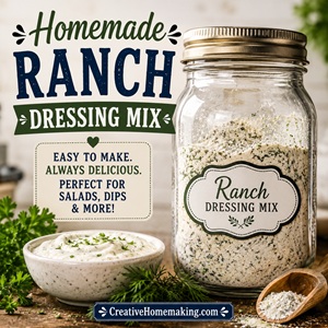 This easy homemade Ranch Dressing Mix is packed with fresh herbs and savory flavor. Keep a jar in your pantry to make ranch dressing, dips, casseroles, slow cooker meals, and more whenever you need it. Perfect for anyone who loves homemade pantry mixes.