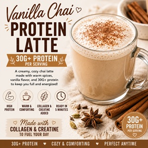 Creamy, comforting, and packed with 30G+ protein, this homemade Vanilla Chai Protein Latte is the perfect way to start a crisp morning. Made with collagen, creatine, warm chai spices, and vanilla, it's a delicious addition to your collection of fall recipes, cozy drinks, and high protein breakfast ideas.