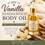 This nourishing vanilla sandalwood body oil is made with simple ingredients and a warm, luxurious fragrance you'll love. A beautiful DIY skincare recipe for homemade living, natural beauty routines, self-care, and handmade gifts.