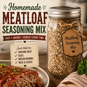 Add this homemade meatloaf seasoning mix to your DIY pantry collection! If you enjoy making homemade mixes, you might also like homemade taco seasoning, ranch dressing mix, onion soup mix, chicken gravy mix, and Italian dressing mix.