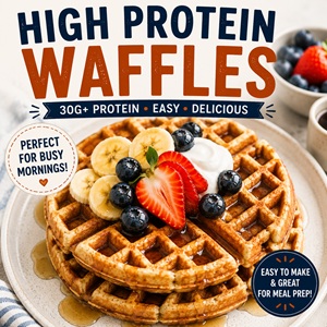 These high protein waffles are an easy and delicious high protein breakfast made with protein powder, Greek yogurt, and simple ingredients. With 30+ grams of protein, they're a satisfying healthy breakfast for busy mornings and a great addition to your meal prep for breakfast routine.