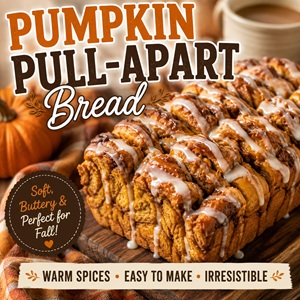 This soft and buttery Pumpkin Pull-Apart Bread is filled with warm pumpkin spice flavor and topped with a simple glaze. A cozy homemade treat that's perfect for fall recipes, breakfast ideas, brunch, and pumpkin recipes.