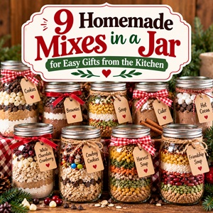 Make your holiday gift giving easier with these 9 mixes in a jar! From Chocolate Chip Cookie Mix and Cowboy Cookies to Seven Bean Soup, Harvest Soup, Friendship Soup, Apple Cider, and Hot Cocoa, these homemade gifts are simple to make and beautiful to give. Great gifts from the kitchen for everyone on your Christmas list.