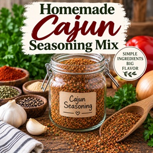 Make your own homemade Cajun seasoning mix with simple pantry spices including paprika, garlic powder, onion powder, oregano, thyme, black pepper, and cayenne. A flavorful homemade pantry staple for chicken, shrimp, fish, rice, potatoes, and more.