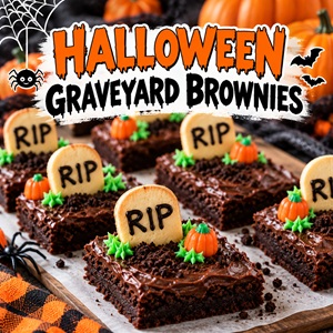 Looking for an easy Halloween dessert for kids? Make these cute graveyard brownies! Fudgy chocolate brownies become a spooky little graveyard with cookie tombstones, candy pumpkins, chocolate “dirt,” and frosting grass. A fun Halloween baking project and festive party food!