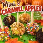 Looking for an easy Halloween treat? These mini caramel apples are perfect for fall and Halloween! Scoop the apples with a melon baller, dip them in caramel, and decorate with nuts, chocolate cookie crumbs, or colorful sprinkles.