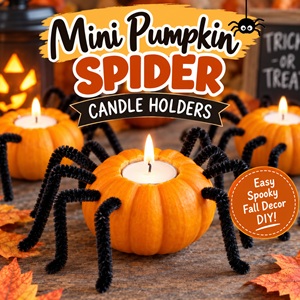 Looking for a simple Halloween craft? Make these cute mini pumpkin spiders with pipe cleaner legs and tea lights. This easy fall DIY is a fun Halloween decoration for kids, parties, and cozy autumn decorating.