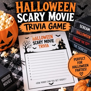 How well do you know your favorite scary movies? This Halloween horror movie trivia game is a fun activity for Halloween parties, movie nights, classroom parties, or a spooky night with friends.