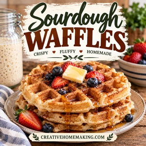 Have extra sourdough discard? Turn it into these delicious sourdough discard waffles! They're quick to make, perfectly crispy, and fluffy in the middle. A great homemade breakfast recipe for using your sourdough starter.