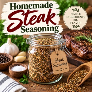 Make your own homemade steak seasoning with simple pantry spices for flavorful steaks every time. This blend combines coarse black pepper, garlic powder, onion powder, smoked paprika, parsley, oregano, and thyme. Perfect for from scratch cooking and a well-stocked homemade pantry.
