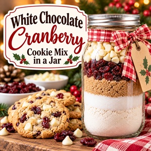 Give the gift of freshly baked cookies with this easy cookie mix in a jar! White chocolate chips and dried cranberries make this recipe especially festive for Christmas. Make several mason jar gifts at once for teachers, neighbors, friends, family, or a homemade gift basket.