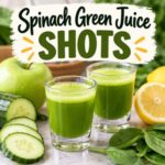 This homemade spinach apple juice combines fresh spinach, crisp green apple, cucumber, and lemon for a fresh, bright flavor. Learn how to make green juice with simple ingredients and your juicer in just minutes. Save this easy green juice recipe for your next homemade juice day!