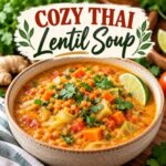 Looking for an easy vegan dinner? This Thai-inspired lentil soup combines red lentils, fresh ginger, cabbage, carrots, and tomatoes in a flavorful broth. Add coconut milk for a creamy finish, or skip it if you prefer. This easy family dinner fits beautifully into a balanced, anti-inflammatory eating pattern and makes a cozy lunch or dinner.