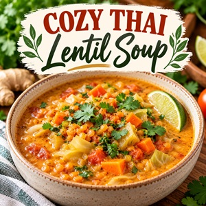 Looking for an easy vegan dinner? This Thai-inspired lentil soup combines red lentils, fresh ginger, cabbage, carrots, and tomatoes in a flavorful broth. Add coconut milk for a creamy finish, or skip it if you prefer. This easy family dinner fits beautifully into a balanced, anti-inflammatory eating pattern and makes a cozy lunch or dinner.