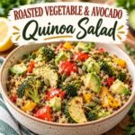 Make this easy roasted vegetable quinoa salad with broccoli, zucchini, bell pepper, avocado, and pumpkin seeds. A simple lemon and olive oil dressing brings everything together in this colorful vegan recipe. It's great for meal prep, quick lunches, or a nourishing dinner when you want something fresh and homemade.
